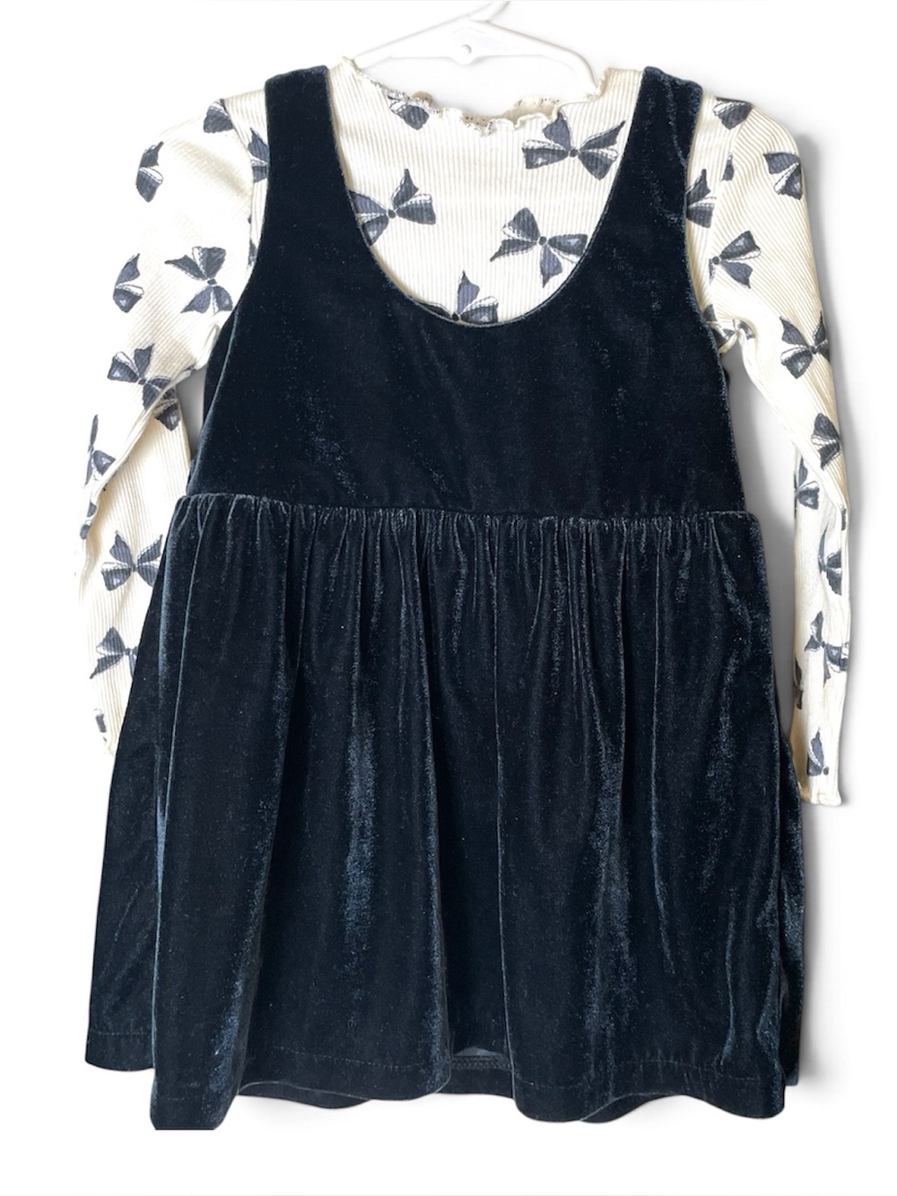 Carter’s Black Velvet Jumper Dress and Bow Pattern Long Sleeve Top